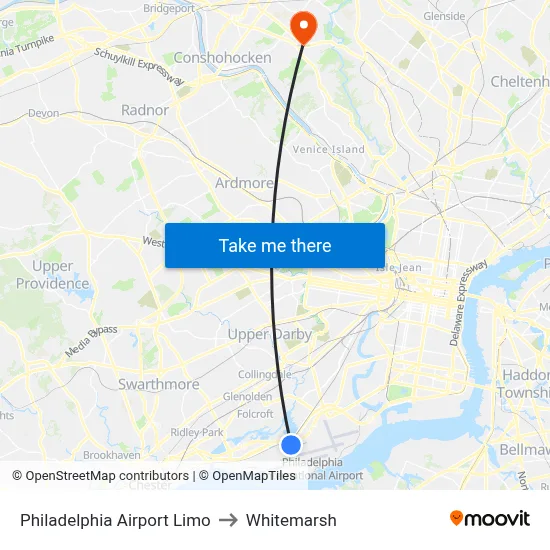 Philadelphia Airport Limo to Whitemarsh map