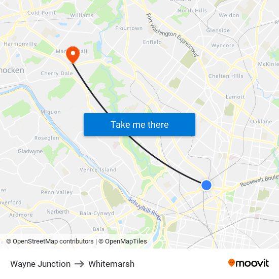 Wayne Junction to Whitemarsh map