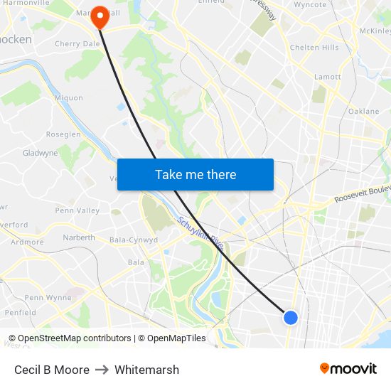 Cecil B Moore to Whitemarsh map