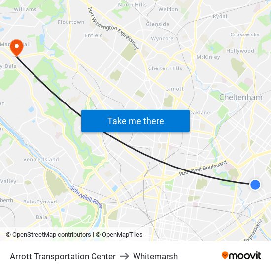 Arrott Transportation Center to Whitemarsh map
