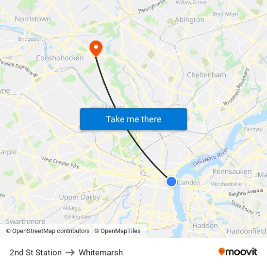 2nd St Station to Whitemarsh map