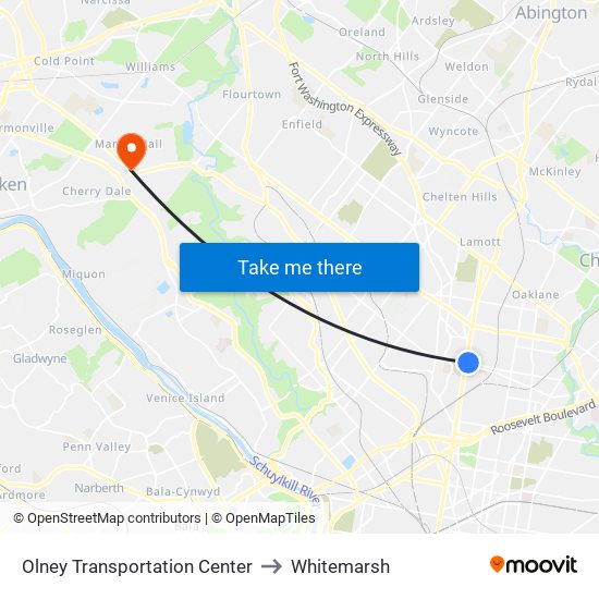 Olney Transportation Center to Whitemarsh map
