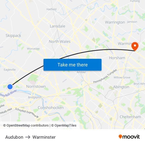 Audubon to Warminster map