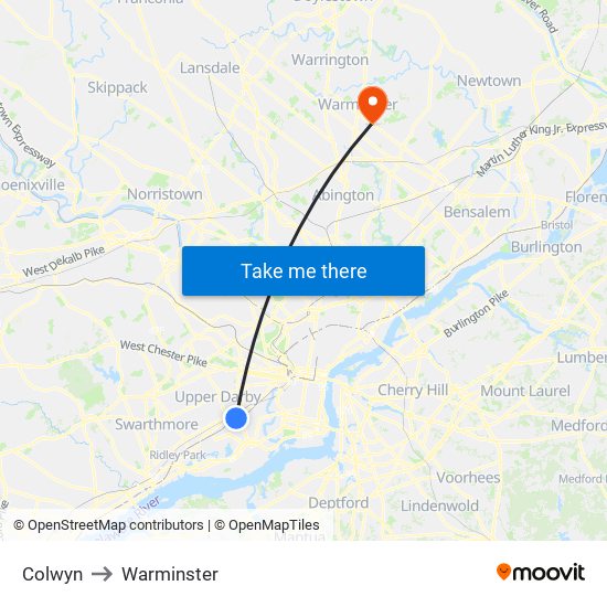 Colwyn to Warminster map
