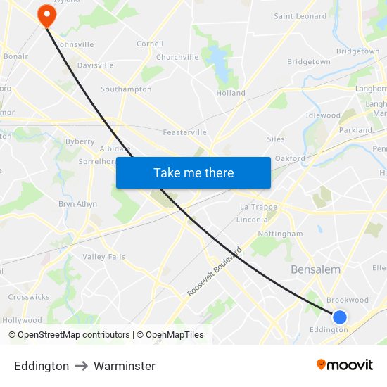 Eddington to Warminster map