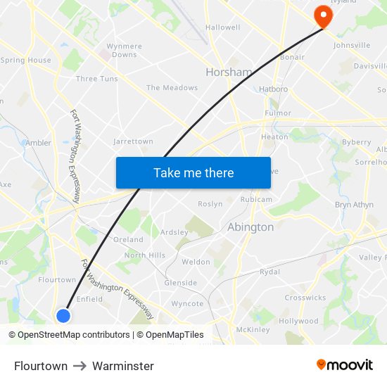 Flourtown to Warminster map