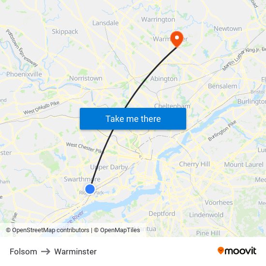 Folsom to Warminster map