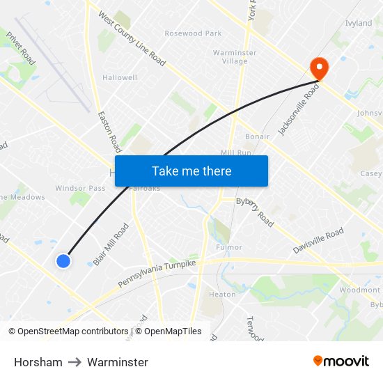 Horsham to Warminster map