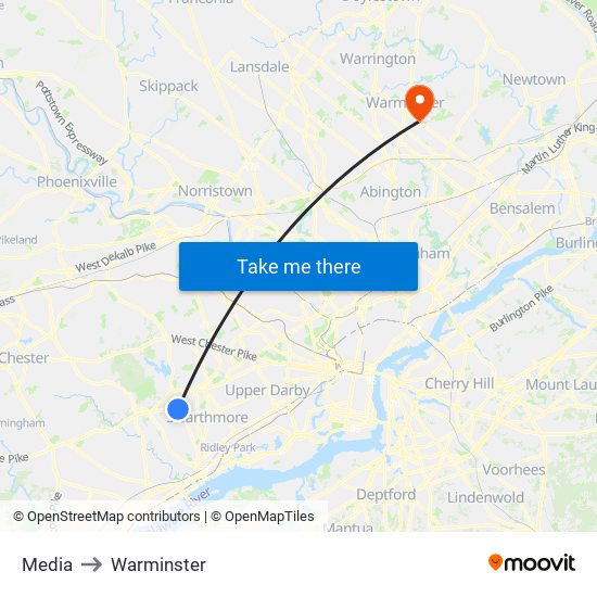 Media to Warminster map