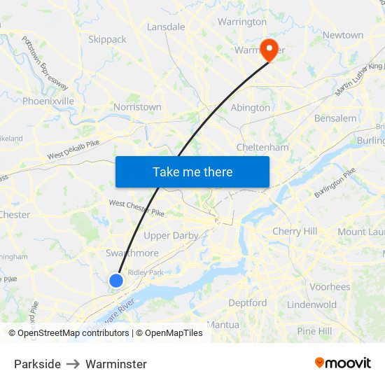 Parkside to Warminster map