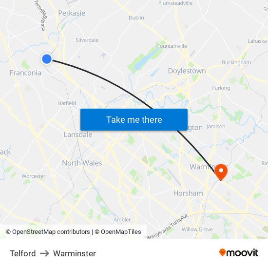 Telford to Warminster map