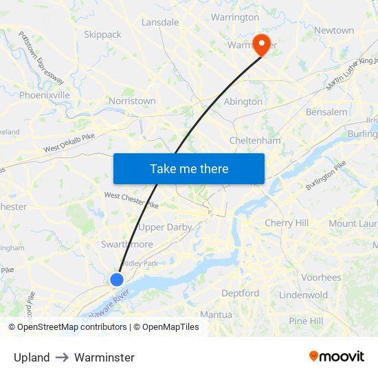 Upland to Warminster map