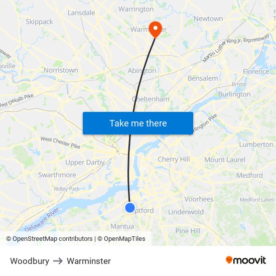 Woodbury to Warminster map