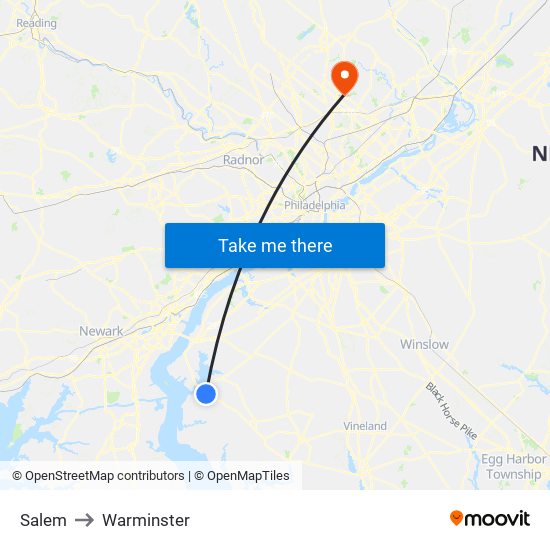 Salem to Warminster map