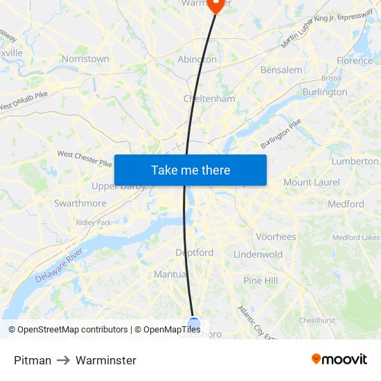 Pitman to Warminster map