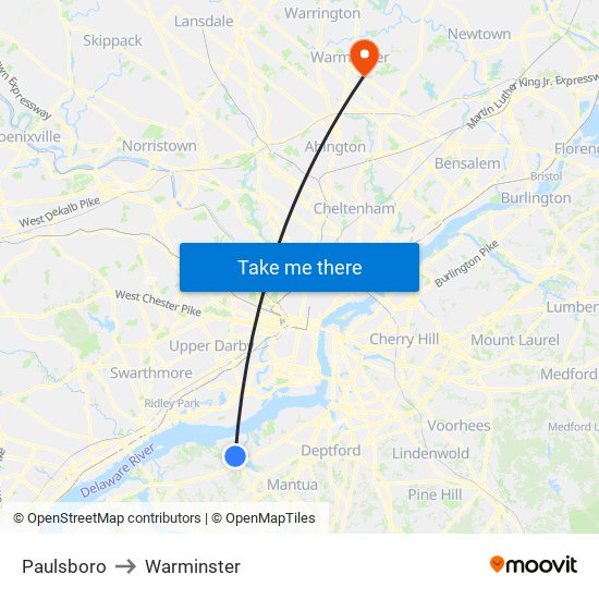 Paulsboro to Warminster map