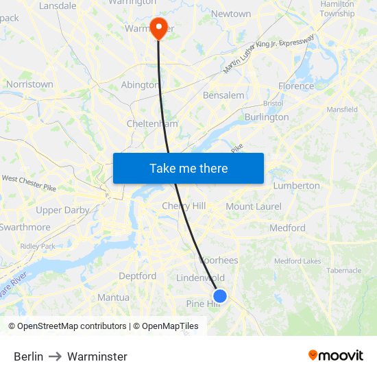 Berlin to Warminster map