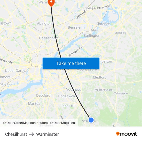 Chesilhurst to Warminster map