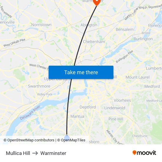 Mullica Hill to Warminster map