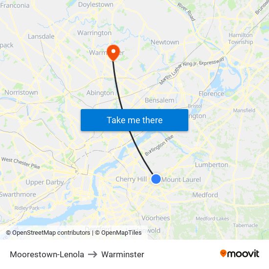 Moorestown-Lenola to Warminster map
