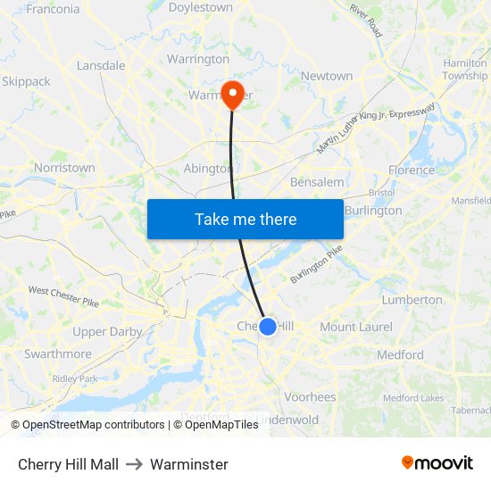 Cherry Hill Mall to Warminster map