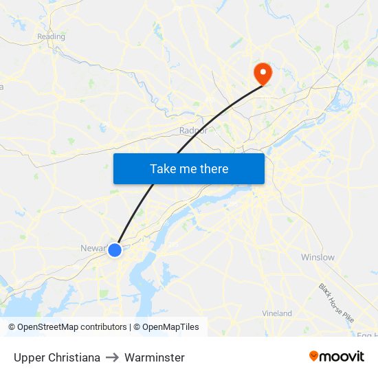 Upper Christiana to Warminster map