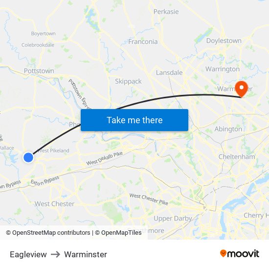 Eagleview to Warminster map