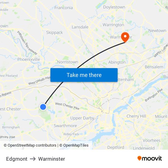 Edgmont to Warminster map