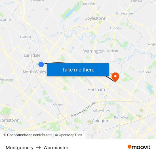 Montgomery to Warminster map