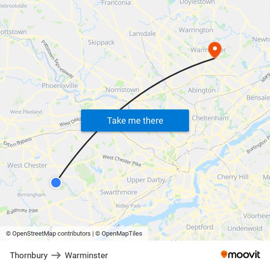 Thornbury to Warminster map