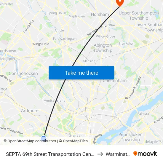 SEPTA 69th Street Transportation Center to Warminster map