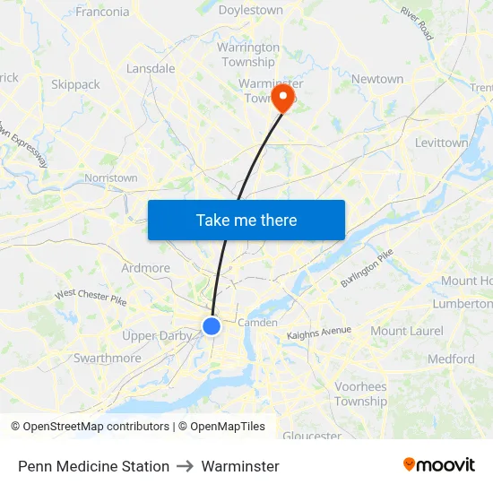 Penn Medicine Station to Warminster map