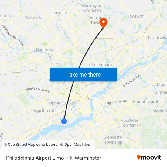 Philadelphia Airport Limo to Warminster map