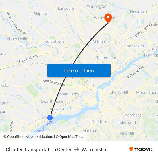 Chester Transportation Center to Warminster map