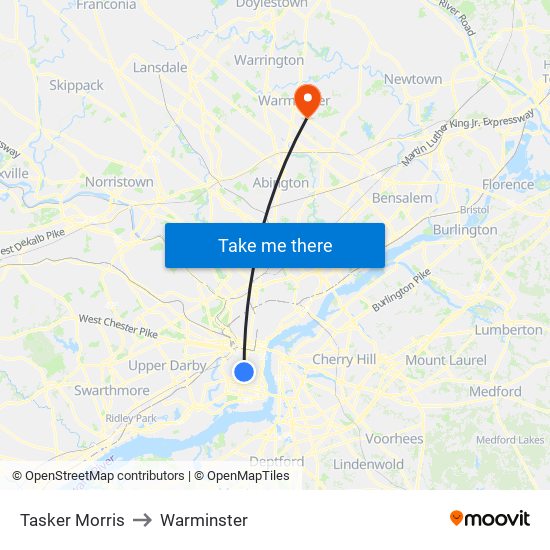 Tasker Morris to Warminster map