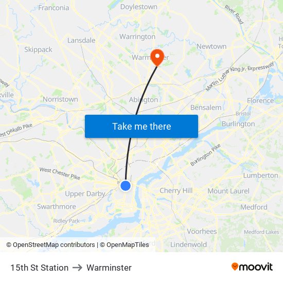 15th St Station to Warminster map