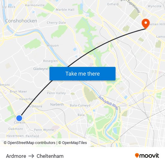 Ardmore to Cheltenham map