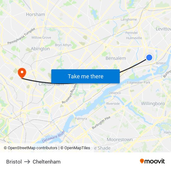 Bristol to Cheltenham map