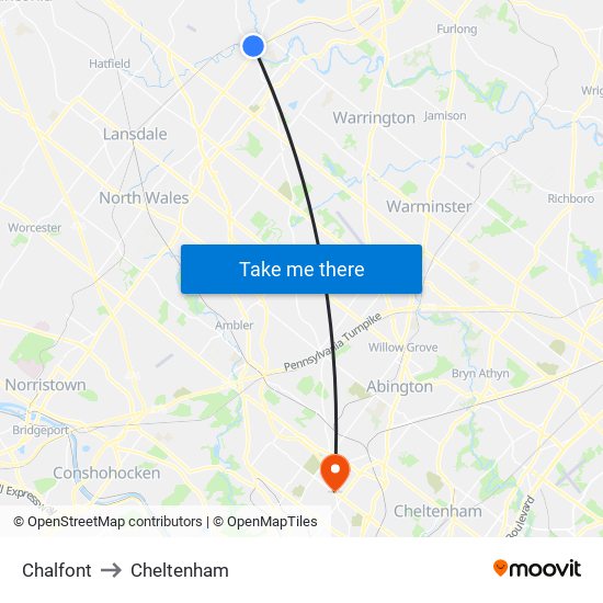 Chalfont to Cheltenham map