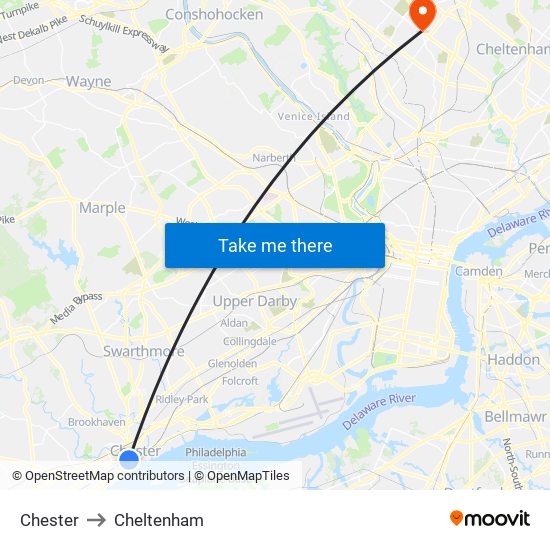 Chester to Cheltenham map