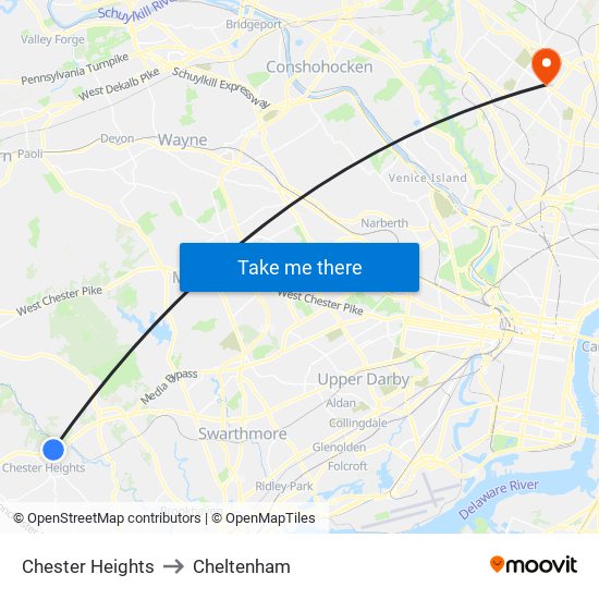 Chester Heights to Cheltenham map