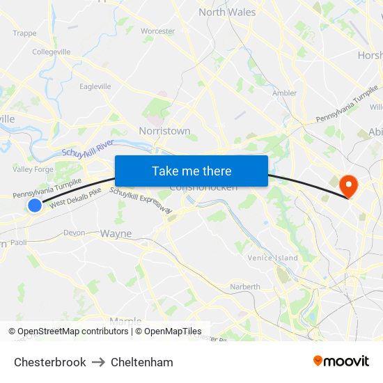 Chesterbrook to Cheltenham map
