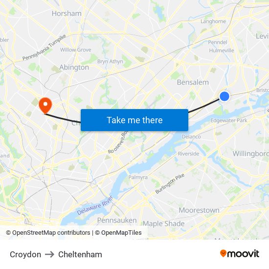 Croydon to Cheltenham map