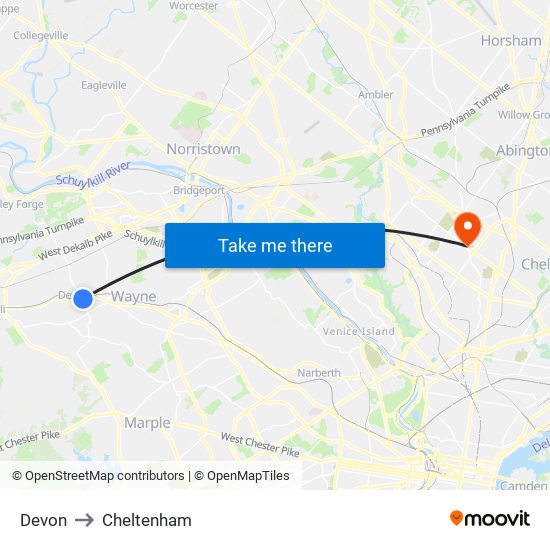 Devon to Cheltenham map