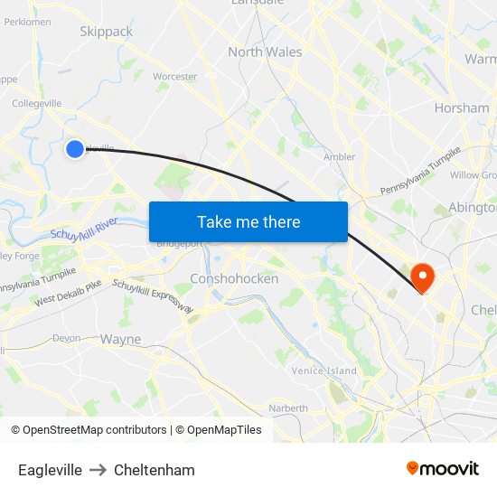 Eagleville to Cheltenham map