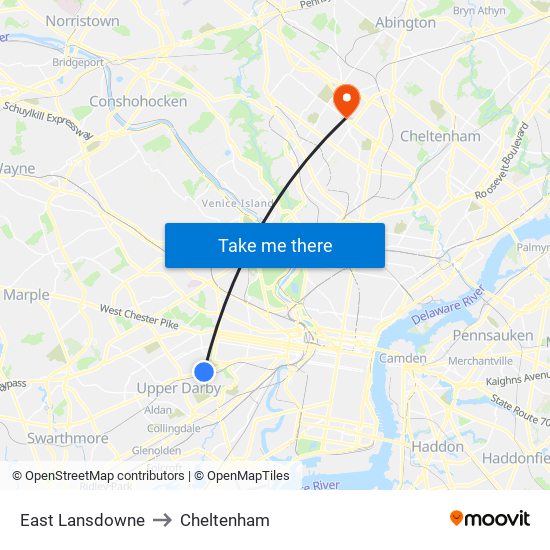 East Lansdowne to Cheltenham map