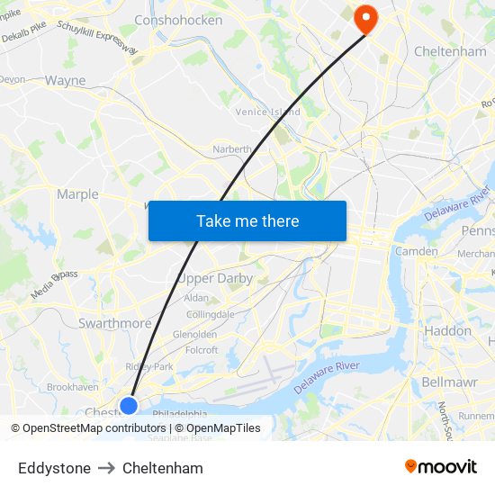 Eddystone to Cheltenham map