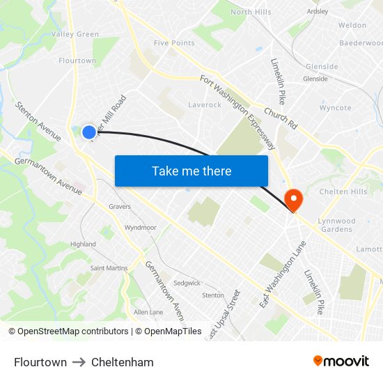Flourtown to Cheltenham map