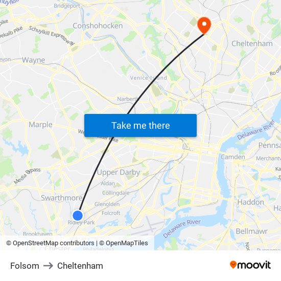 Folsom to Cheltenham map