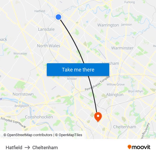 Hatfield to Cheltenham map